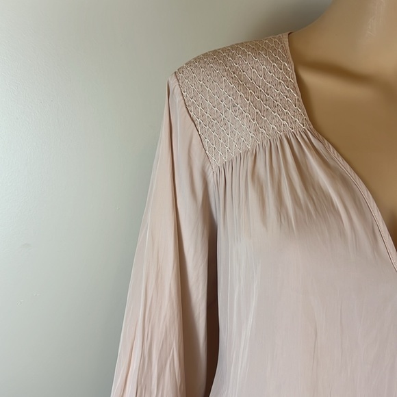 RAMY BROOK Pale Pink Blouson V-Neck Smocked Fairycore Blouse - Picture 3 of 6